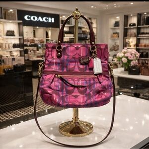 EUC Coach poppy vibrant Pink and Purple Signature Crossbody Tote Bag